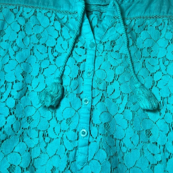 Aéropostale Womens Medium Teal Lace Floral Top 3/4 Sleeve Bohemian Chic Lace - Picture 6 of 11